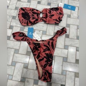 NWT - Cupshe Pink and Black Leaf Print Bikini
